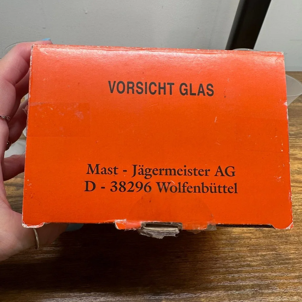Jagermeister Frosted Glass Shot Glasses Set of 6 with Original Box 2cl Stemmed